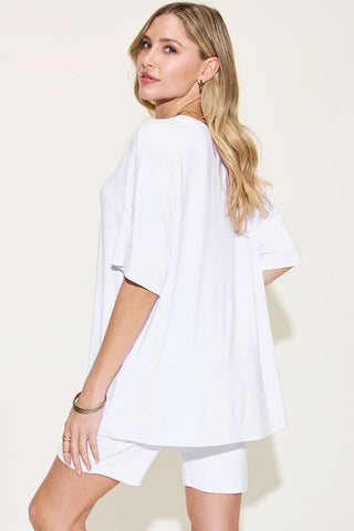 Basic Bae Full Size V-Neck Drop Shoulder T-Shirt and Shorts Set