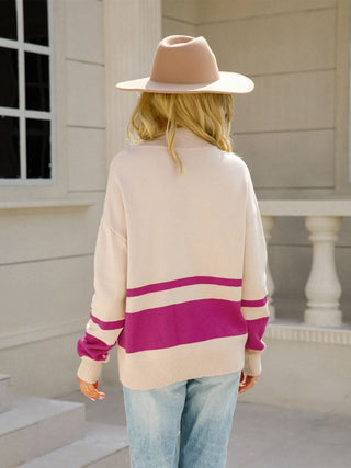 Angel Wings Color Block Half Zip Knit Top