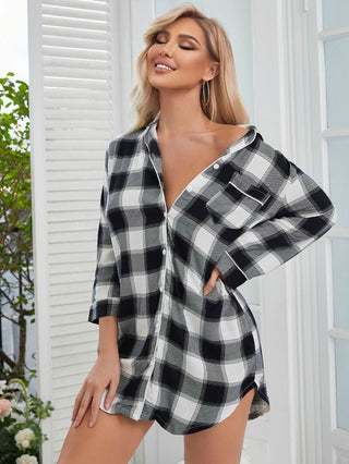 Plaid Lapel Collar Shirt Dress