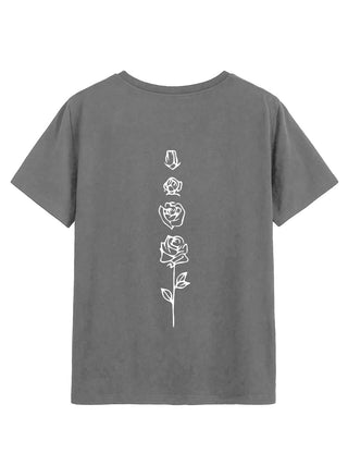 Rose Round Neck Short Sleeve T-Shirt