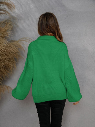 Angel Wings Half Zip Dropped Shoulder Sweater