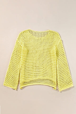 Openwork Round Neck Dropped Shoulder Knit Top