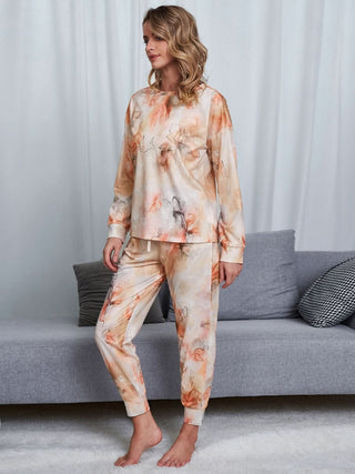 Shiny Tie-Dye Round Neck Top and Pants Lounge Set