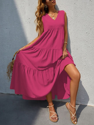 FAM-FAM Tiered V-Neck Sleeveless Dress