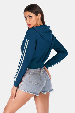 Perfee Side Stripe Drawstring Cropped Hooded Jacket