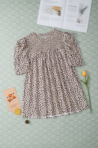 Smocked Animal Print Puff Sleeve Blouse