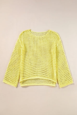 Openwork Round Neck Dropped Shoulder Knit Top