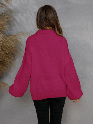 Angel Wings Half Zip Dropped Shoulder Sweater