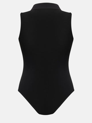 Quarter Zip Collared Neck Sleeveless Bodysuit