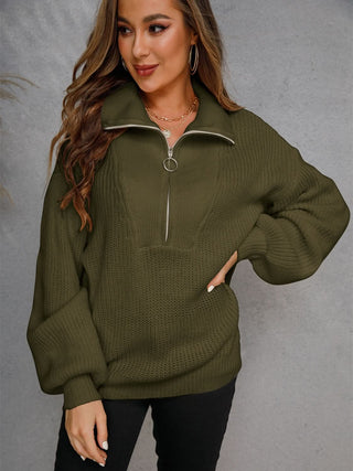 Angel Wings Half Zip Dropped Shoulder Sweater