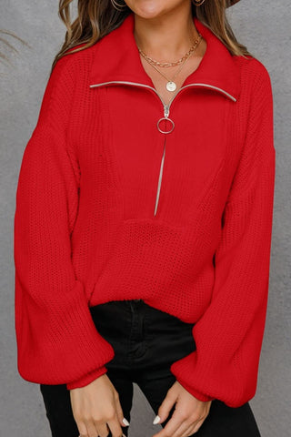 Angel Wings Half Zip Dropped Shoulder Sweater